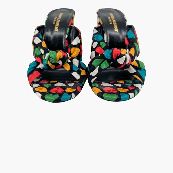Saint Laurent Bianca Black Heart Knotted Mule Sandals Block Heel 38.5 US 8.5 - Picture 5 of 13